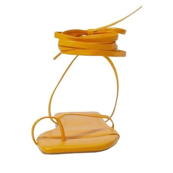 NEW Marc Fisher Mireya Sz 10 Orange Leather Flat Ankle Wrap Sandals NWOB - Picture 5 of 9